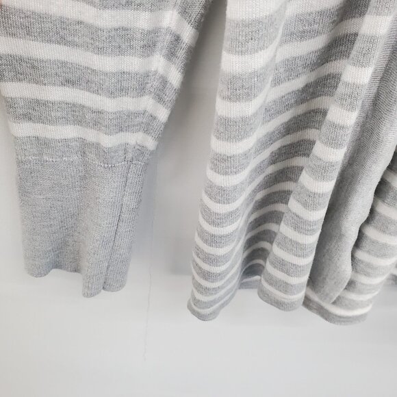 White House Black Market XL Gray White Striped Open Front Cardigan Rayon Sweater - Picture 7 of 16
